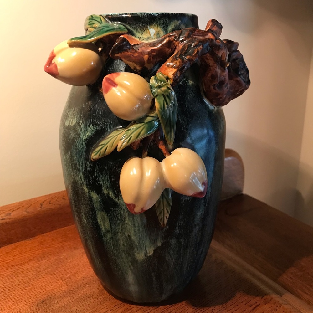 HAND CRAFTED VASE ADDED VINES AND FRUIT